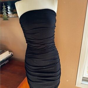 Black Ruched Strapless Dress